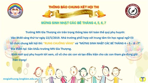 Thông báo về việc tổ chức chung kết hội thi   Rung chuông vàng  và  Mừng sinh nhật các bé tháng 4-5-6-7 